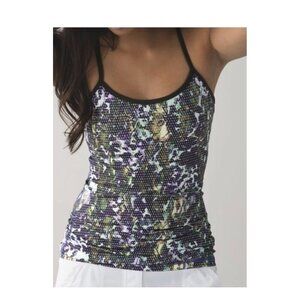 Women’s LULULEMON Sz 4 Power Y Tank Top Olive Green Purple Floral Multi Dot